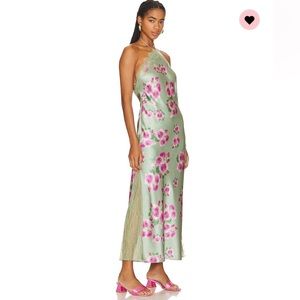 Lace Halter Maxi Dress in Sage Multi